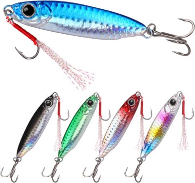 Naturgo Saltwater Jigs Fishing Lures with Ultra-Sharp Hooks, Saltwater Spoon Lure for Tuna Salmon Grouper, Sea Fishing Jigging Lure, Trolling Spoon for Bass Fishing