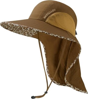 Naturgo UPF 50+ Unisex Water Resistant Wide Brim Sun Hat with Large Neck Flap Ponytail Fishing Hat for Men Women