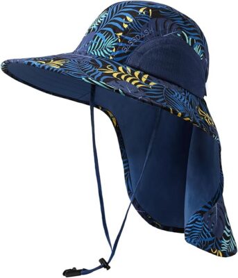 Naturgo UPF 50+ Unisex Water Resistant Wide Brim Sun Hat with Large Neck Flap Ponytail Fishing Hat for Men Women