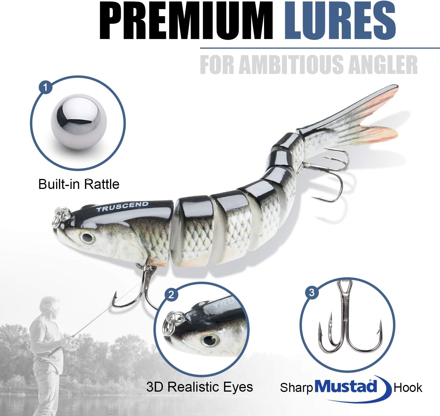 Naturgo Swimmax Easy Catch Fishing Lures with BKK Hooks, Wiggling, Vibrating, Rattling and Gurgling for More Bite, Heavy-Duty Dyneema Fiber Jointed Swimbaits for Bass, Trout, Walleye, Crappie, Pike - 图片 7