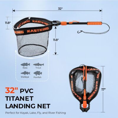 Naturgo Titanet Fishing Net, Durable Aluminum Handle, Non-Slip Hi-Vis Grip, Compact Bag & Lanyard, Ideal for Kayak, Lake, Fly, or River Fishing, 2 Net Options