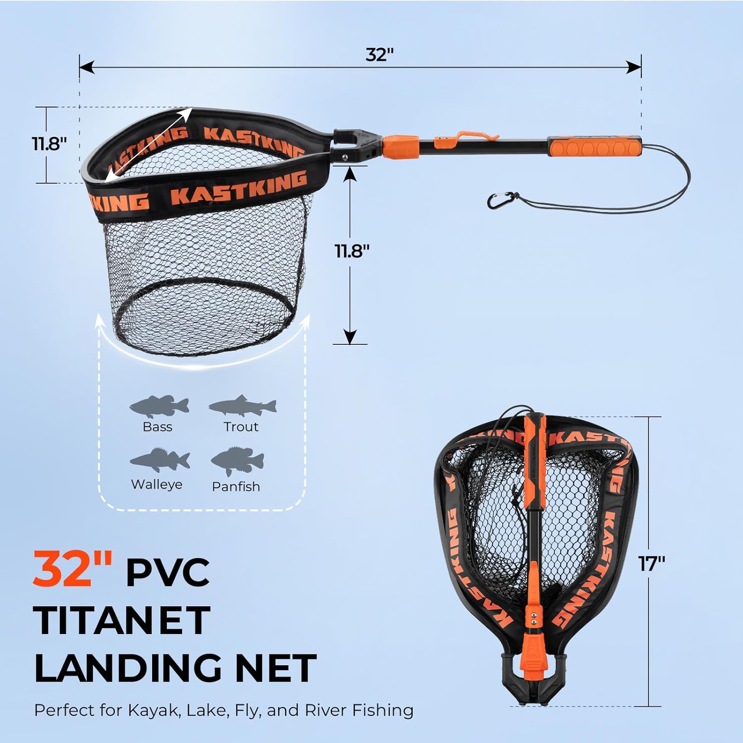 Naturgo Titanet Fishing Net, Durable Aluminum Handle, Non-Slip Hi-Vis Grip, Compact Bag & Lanyard, Ideal for Kayak, Lake, Fly, or River Fishing, 2 Net Options - 图片 2