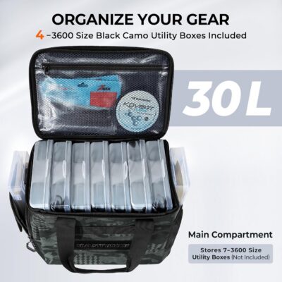 Naturgo BaitSpace Fishing Tackle Bag With 4 Tackle Boxes & Removable Bait Binder, Water-Resistant Tackle Storage, Durable Fishing Gear, Adjustable Shoulder Strap